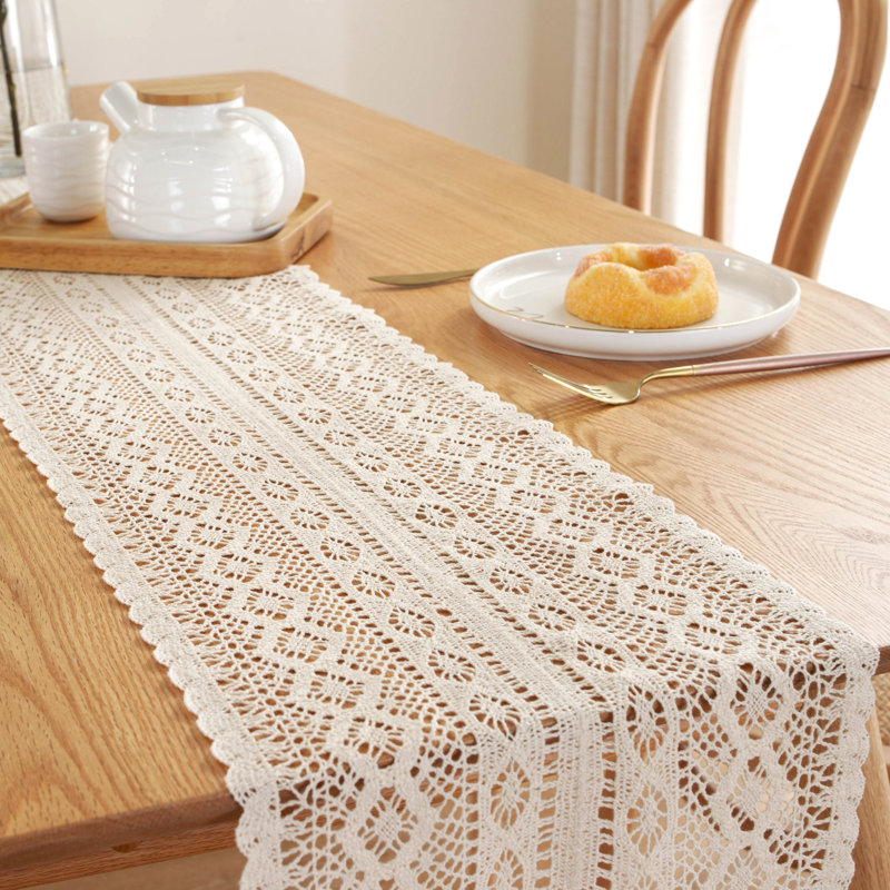 Fashion Cotton Table Runner With Tassels, 86" L x 9.5" D, Beige