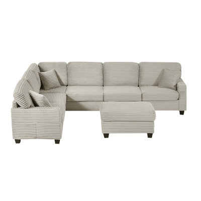 Versatile U-Shaped Sectional Sofa with Movable Ottoman and Storage Pockets