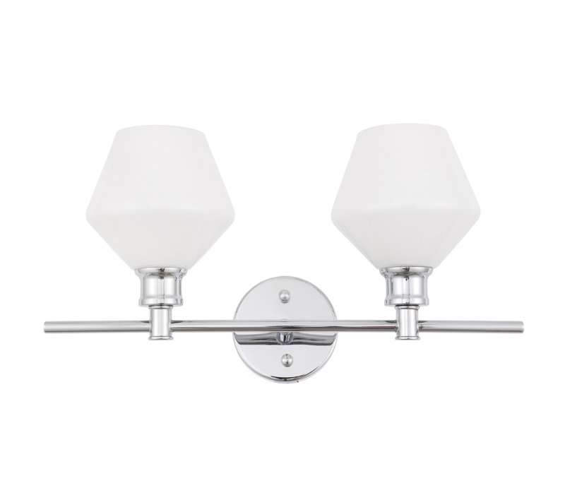 Gene light glass Wall sconce, 2 Lights, Chrome, White
