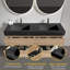 Meuble-lavabo en chêne brut de 60 po (30 po * 2) avec lavabo à surface solide noir mat et tiroirs souples, fixation murale flottante-134281421-134281424-134281425