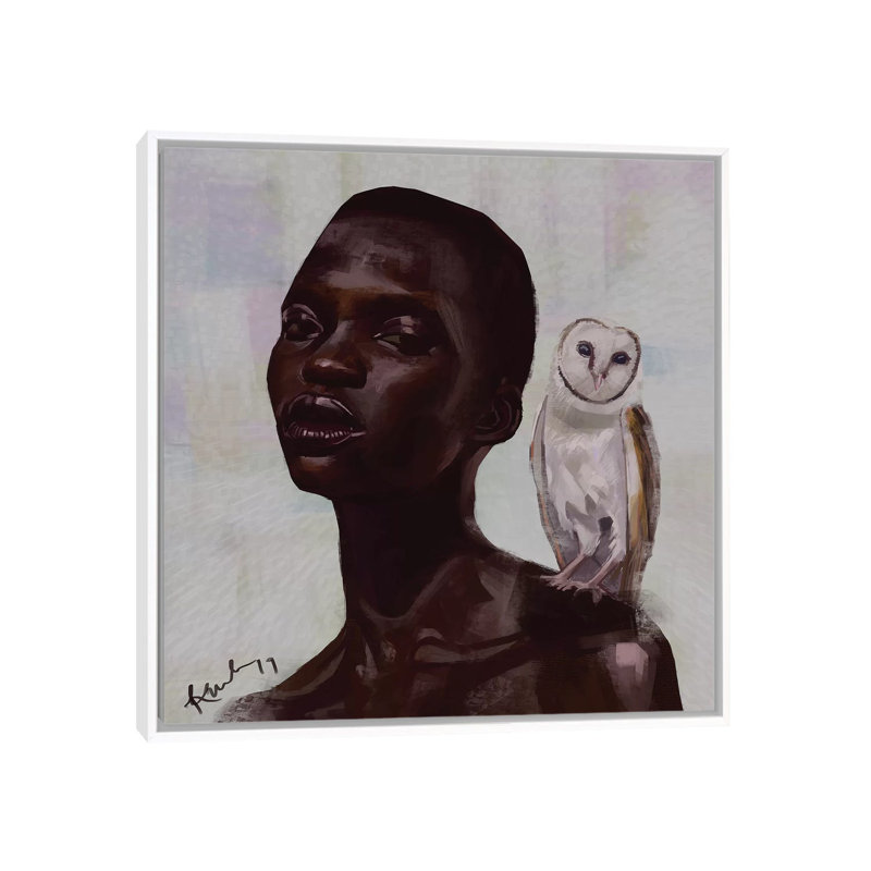 Reproduction d’art sur toile hibou par Adekunle Adeleke, Pas de tapis, H 37 po x l 37 po x P 1,5 po, Toile blanche encadrée
