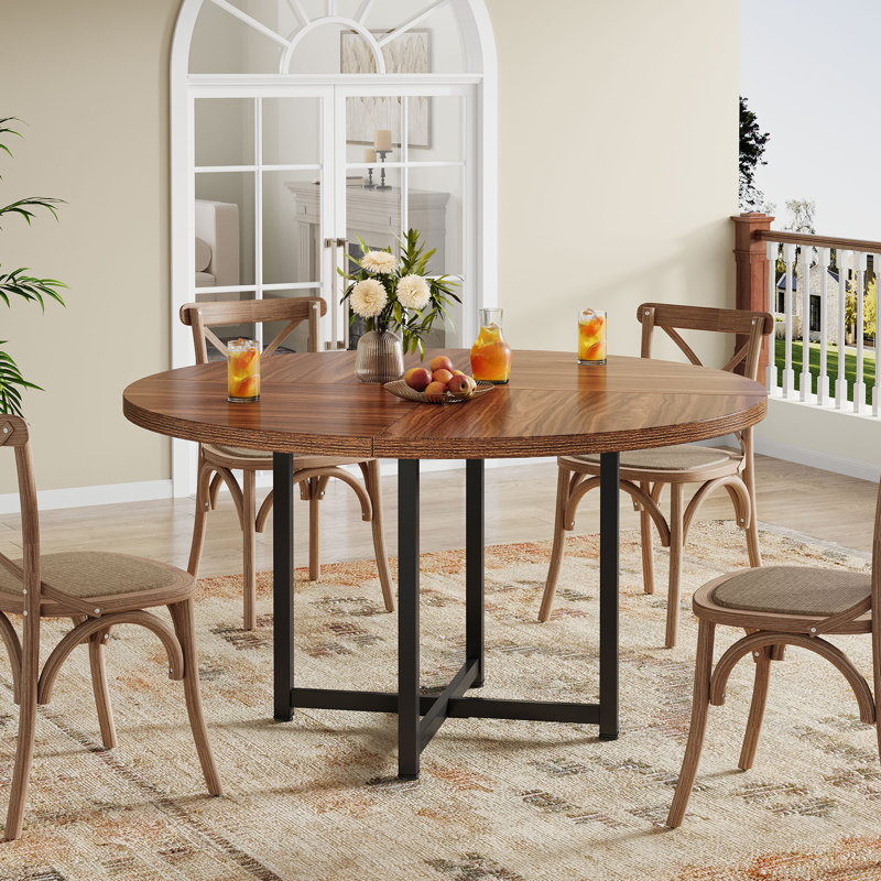 Round Dining Table with Stainless Steel Base