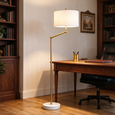 Lampe sur pied de 64 po moderne avec lampadaire rotatif 64 po, lampe sur pied à intensité variable à 3 voies avec abat-jour en tissu blanc, interrupteur à glissière et base en marbre pour la chambre à coucher (ampoules non incluses)