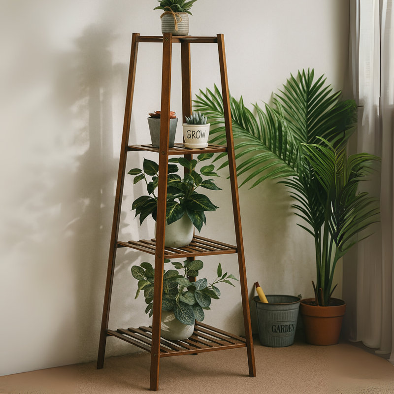 Aashish Tall Natural Bamboo Tall Plant Stand 4 Tier Shelf Plant Holder Garden Home Furniture