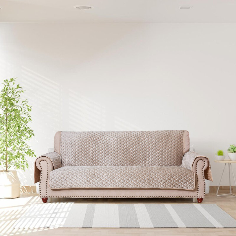 Housse antidérapante pour canapé (68/78 po), 100 % polyester beige, H 75,5 po x l 124 po x P 68 po