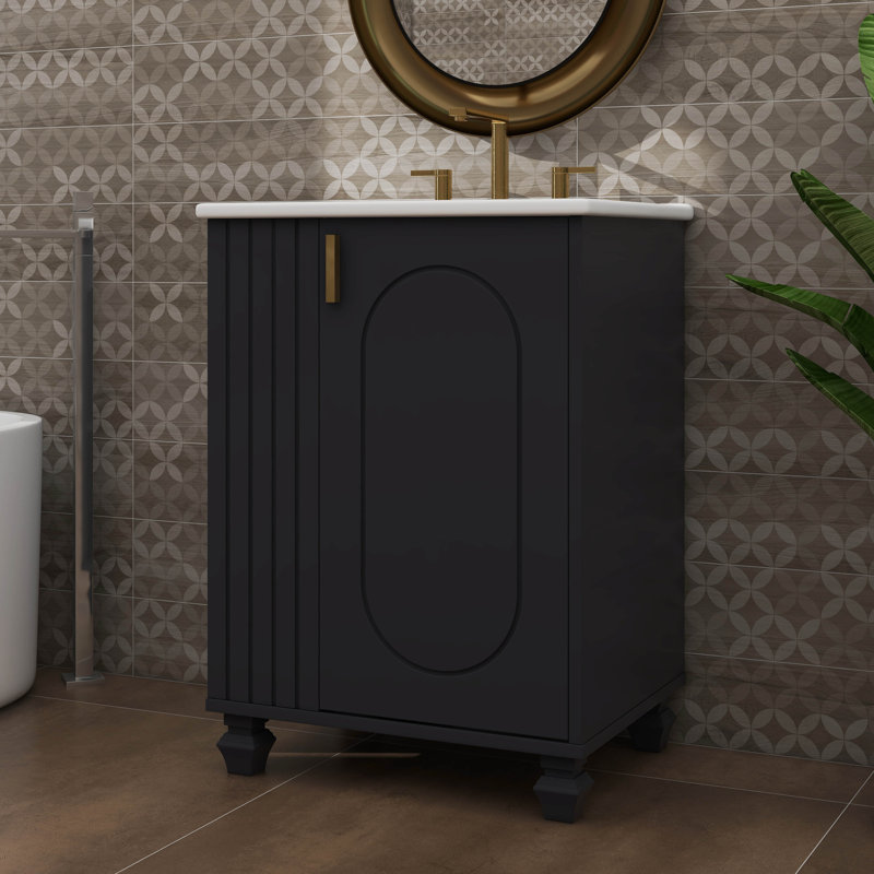 Meuble-lavabo pratique de 24 po avec lavabo - Comprend une armoire avec tablette de porte et un espace de rangement latéral ouvert