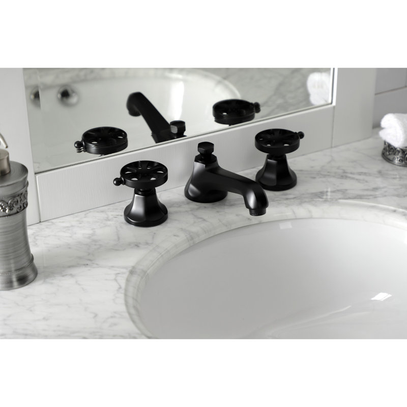 Robinet de salle de bain espacé Kingston, Noir mat, Roue