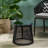 15.1" Square Side Table With Rope Weave And Tempered Glass Modern Outdoor Woven