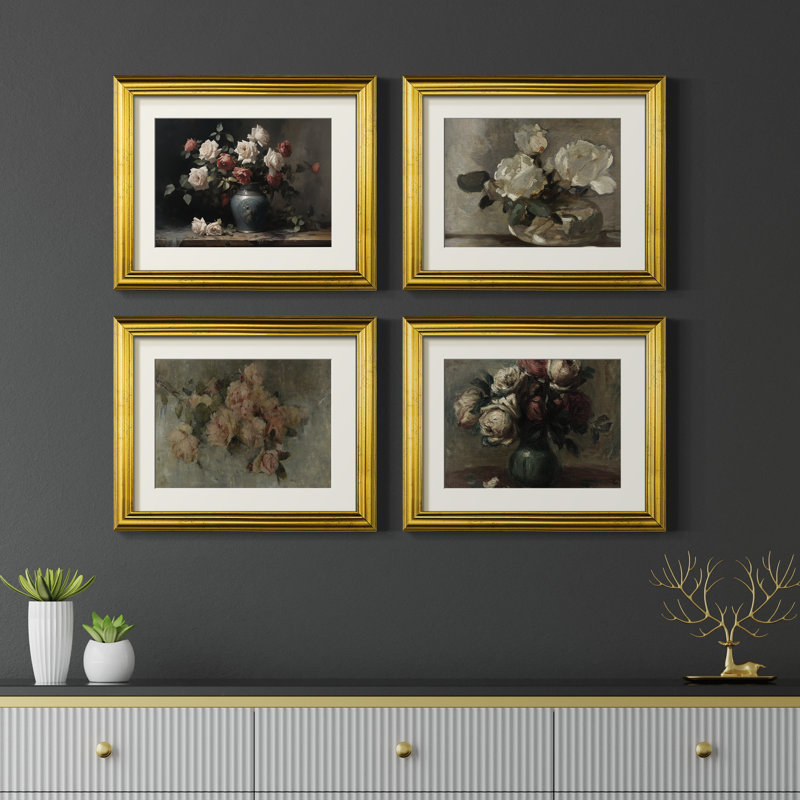 "Vintage Floral III", ensemble de 4 reproductions encadrées