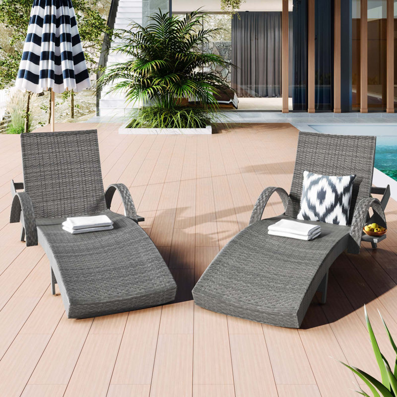 Ensemble de chaise longue en osier Burgunda, Gris