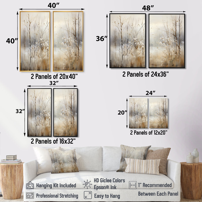 «Winter Meadow View Calmness II», art mural sur toile gris traditionnel, 20" H x 24" W, Brown, Impression encadrée flottante