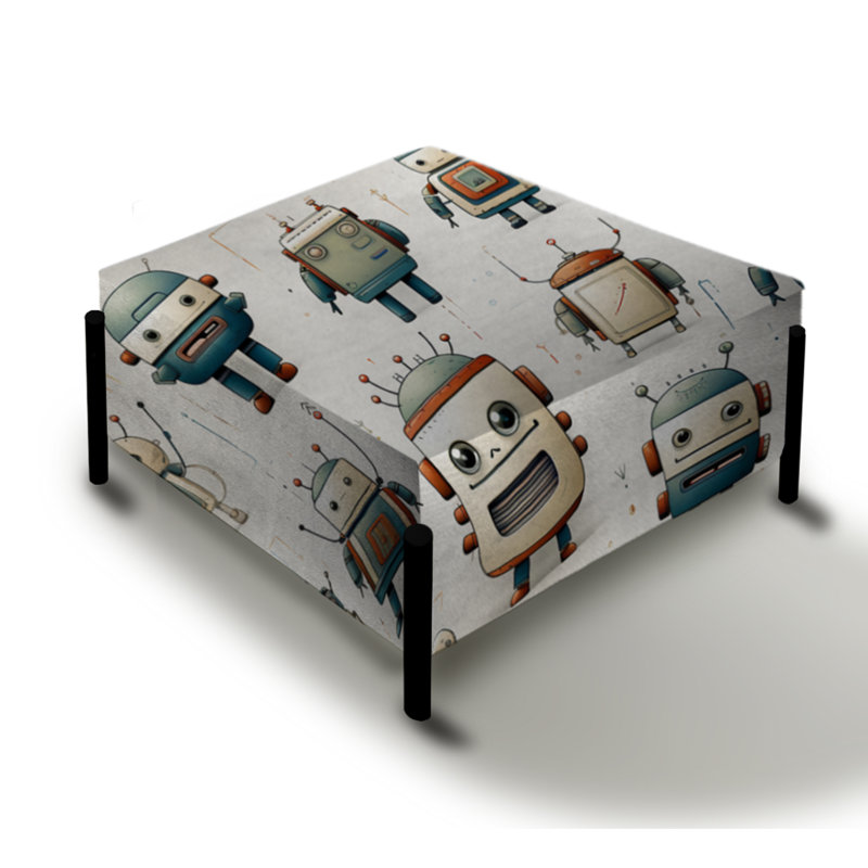 Motif robot pour chambre d'enfant - Grand repose-pieds carré pour chambre d'enfant