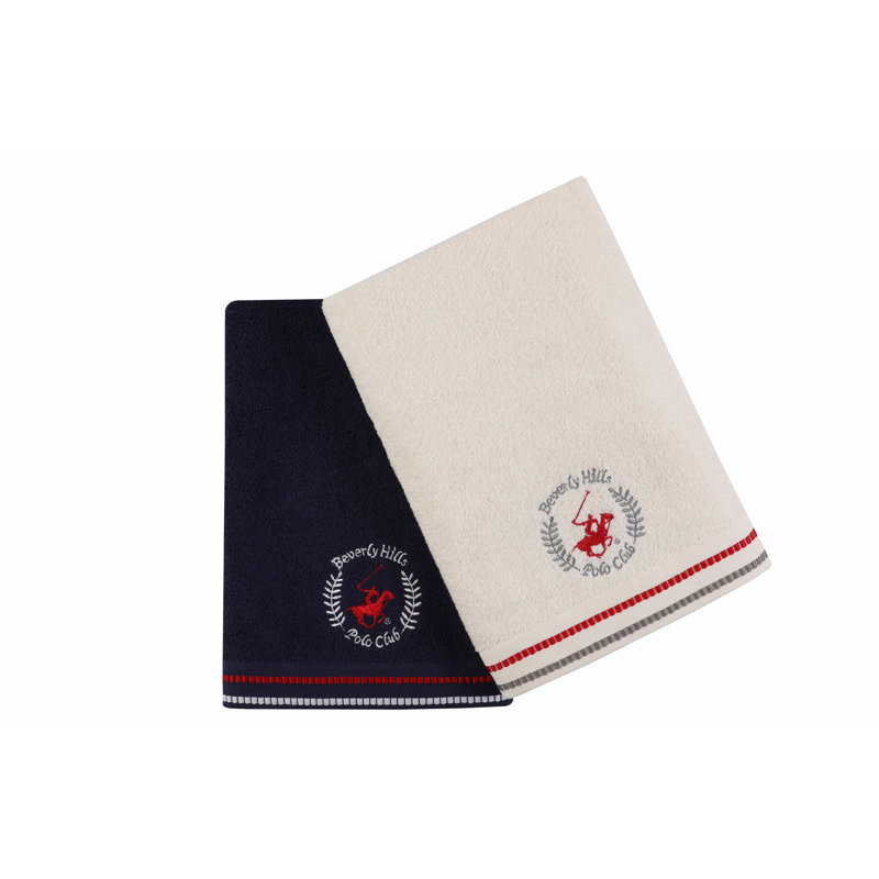 Ensemble de 2 serviettes de bain 100% coton, Bleu foncé / Blanc