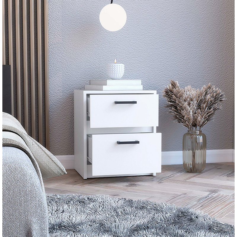 Table de chevet 2 tiroirs Accursio, Blanc