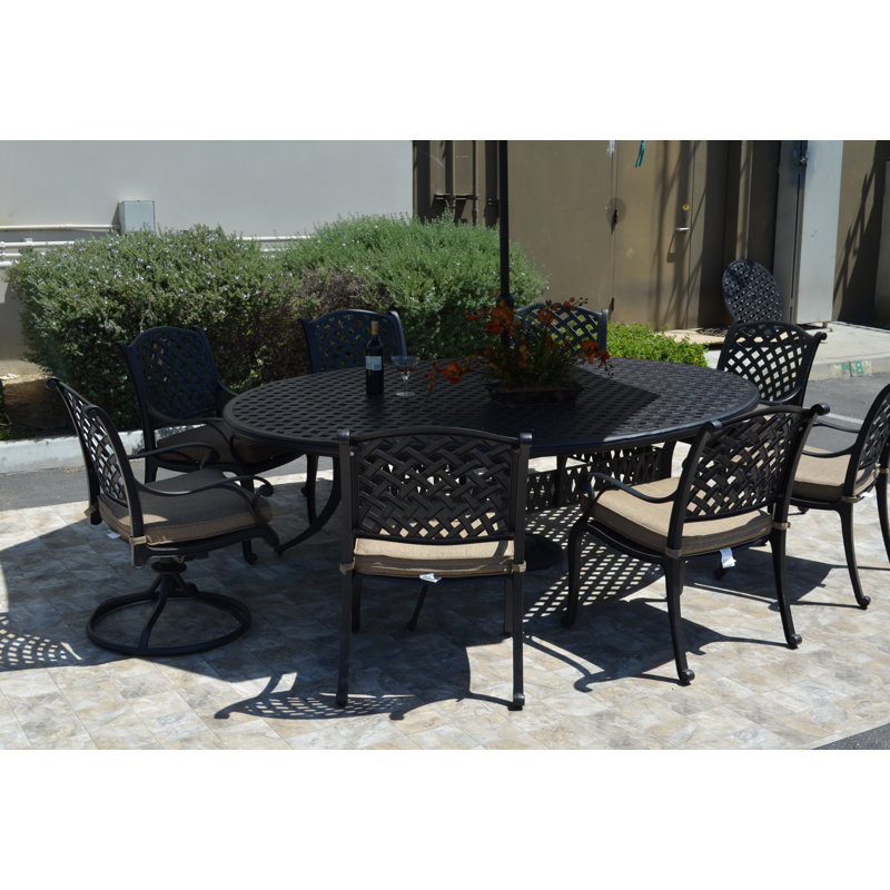 Middleburgh 8 - Person Patio Dining Set with Oval Table , Cushions Included, Sesame Sunbrella® Linen