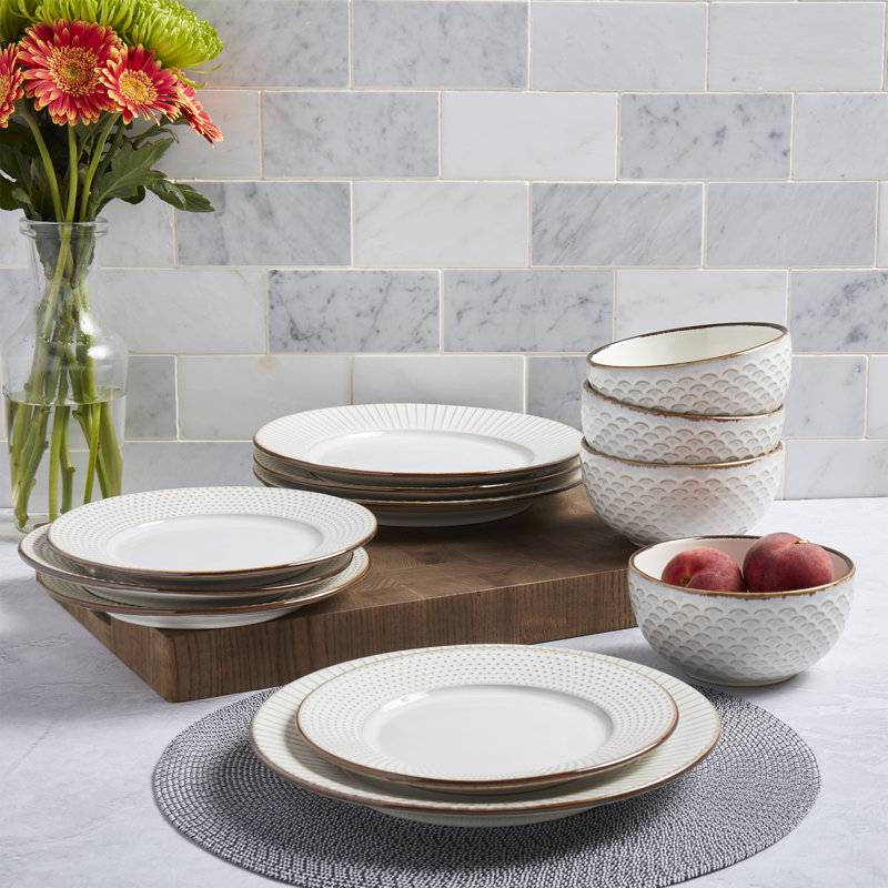 Hub 12 Piece Stoneware Dinnerware Set - Service for 4