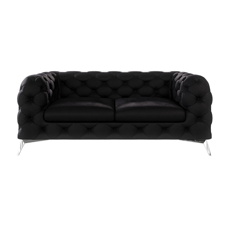 Bixby 2 seater Chesterfield Sofa with Silver Metal Legs, Black