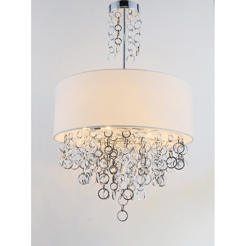 Lustre cylindrique unique à 9 lumières Swanigan, Chrome, Blanc