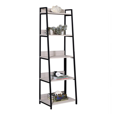 Natural And Black Ladder 5-Tier Bookshelf