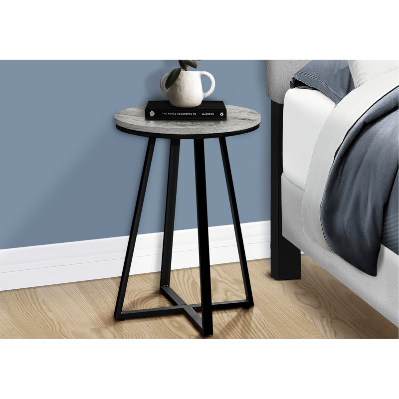 Table d'appoint en stratifié gris avec base en métal noir solide pour la maison