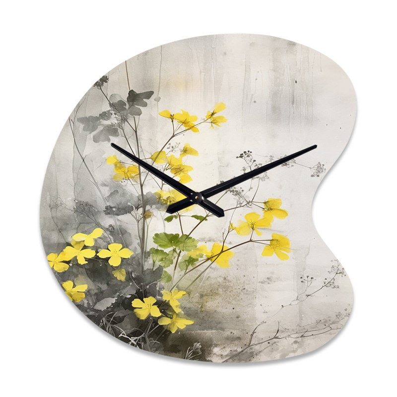 Yellow Grey Herb Garden - Drop Shape Large Yellow Wall Clock Sculpture, Large