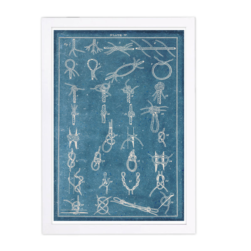 Nautical Knots par Oliver Gal - impression d'art graphique, H 19 po x l 13 po x P 0,5 po, Cadre blanc