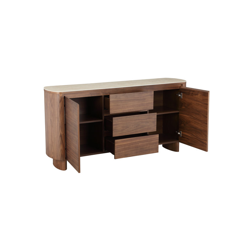 Buffet moderne en bois massif de 63 po avec rangement et plateau en pierre Grier
