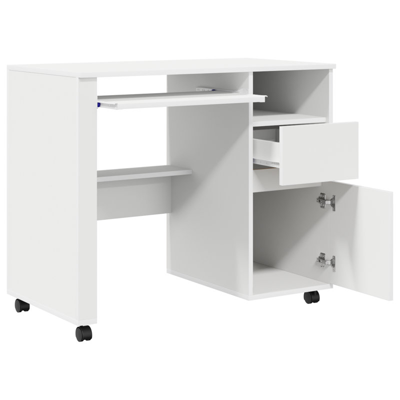Computer Desk Engineered Wood Compact Drawers, White