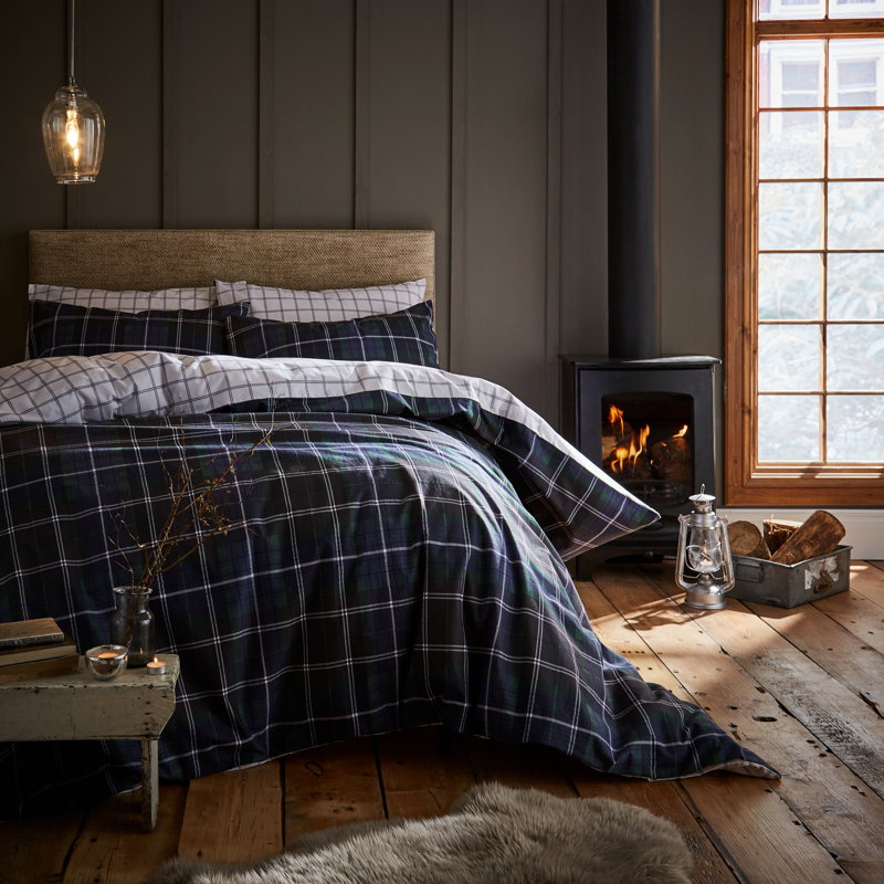 Brushed Tartan Plaid 100% Cotton Pillowcase, Navy
