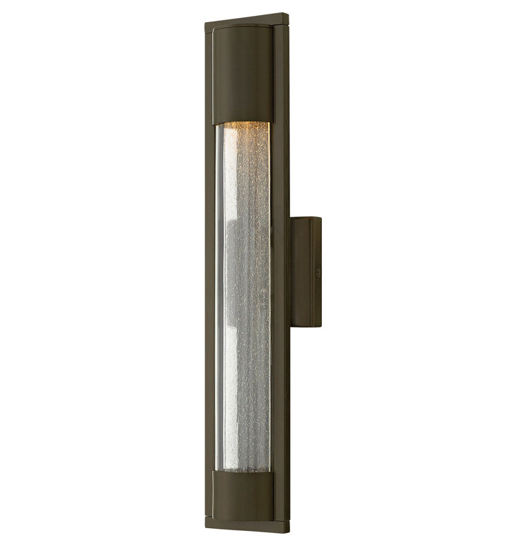 Mist 1 - Bulb Seeded Glass Outdoor Flush Wall Mount, Bronze, 28.5" H x 4.75" W x 4" D