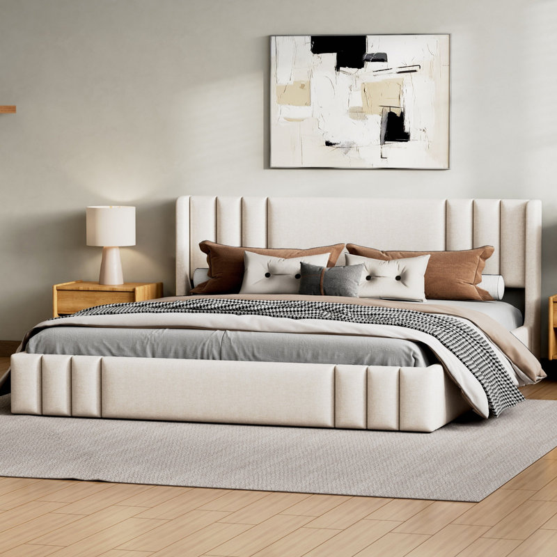 Base de lit tapissier grand format, Beige, Grand lit
