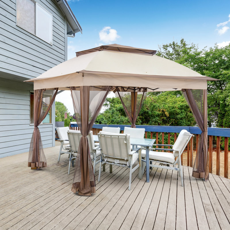  Auvent de patio escamotable 11 pi x 11 pi avec abri d'extérieur instantané avec protection contre les rayons UV, toit résistant à l'eau et sac de transport roulant