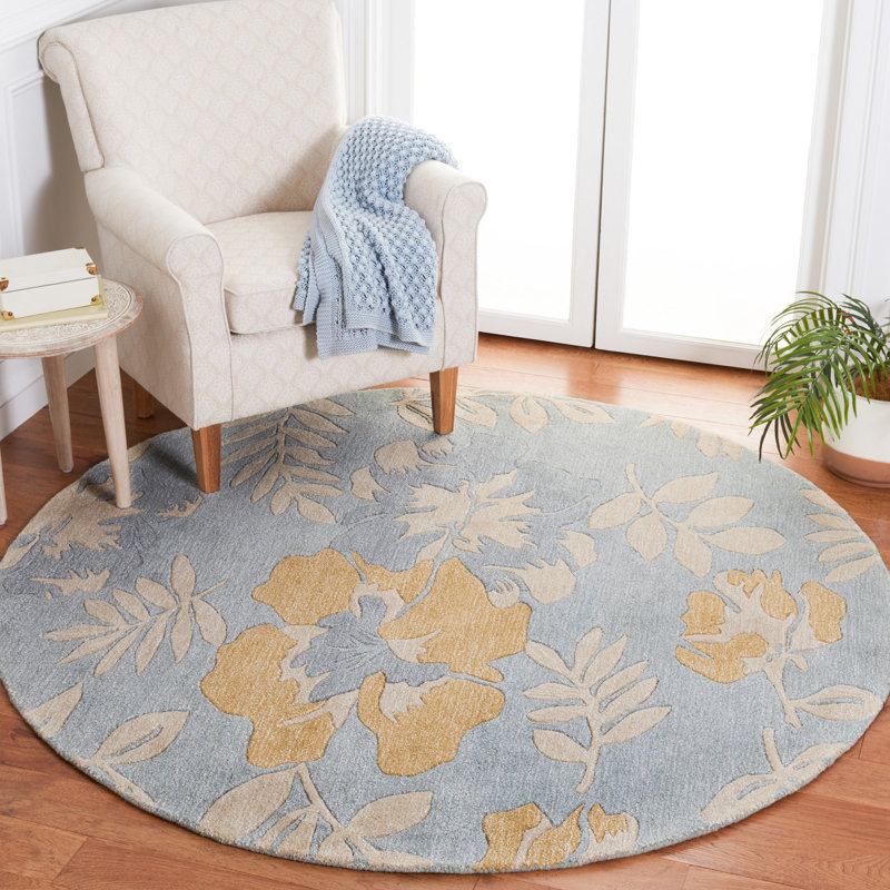 Tapis bleu en laine touffeté à la main Freda, Rond 6 pi