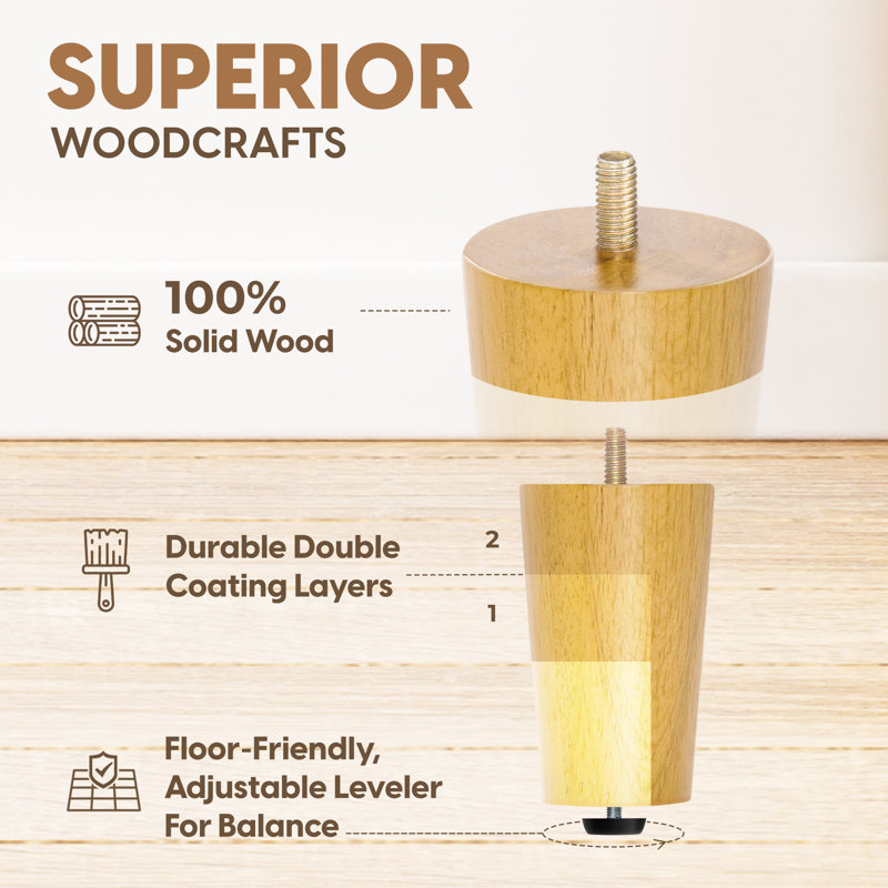 Abernon 4 Round Natural Wood Legs, 4" H x 2.25" W x 2.25" D