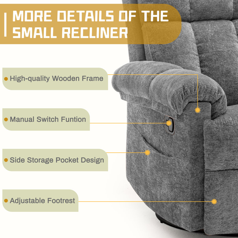 KORSER Recliner Chair,Rocker Recliners for Adults, Small Recliners for Small Spaces, Manual Recliner with Side Pockets for Living Room Bedroom
