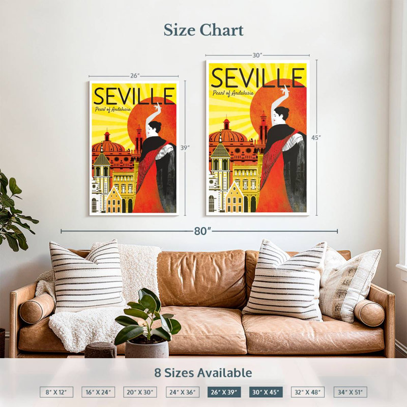 Séville perle d'Andalousie, affiche rétro, H 39 po x l 26 po