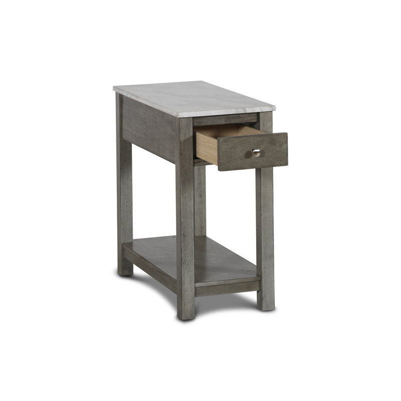 End Table with Storage, Faux Marble Top/Gray Base