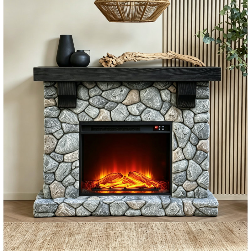 Ayiden 45.26'' W Stone Electric Fireplace & Mantel Package with 5100 BTU