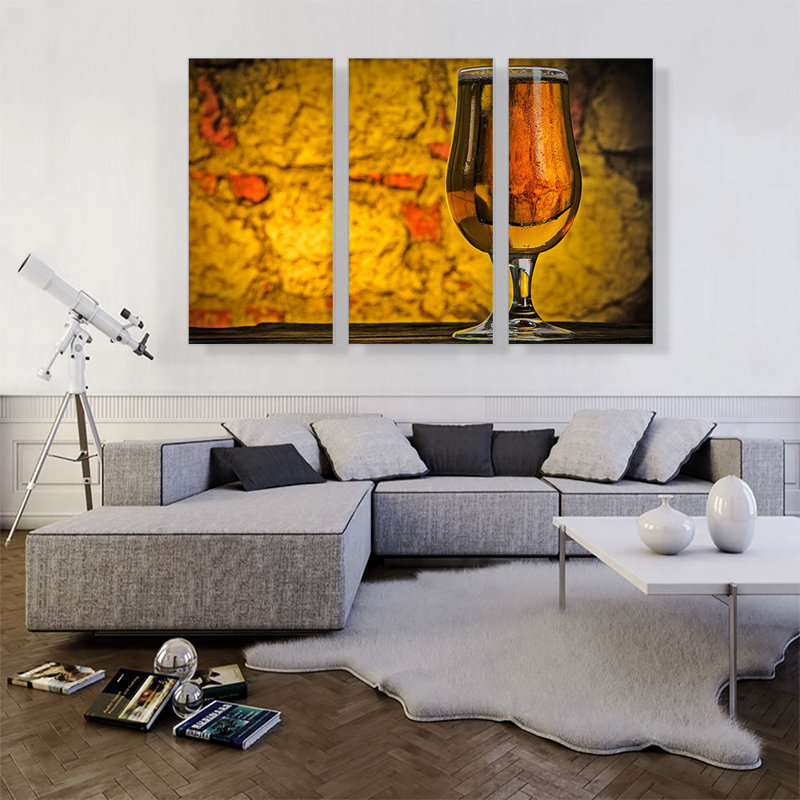 «Beer Glass Bar», ensemble de 3 reproductions de photos sur toiles tendues, H 40 po x l 60 po x P 0,75 po