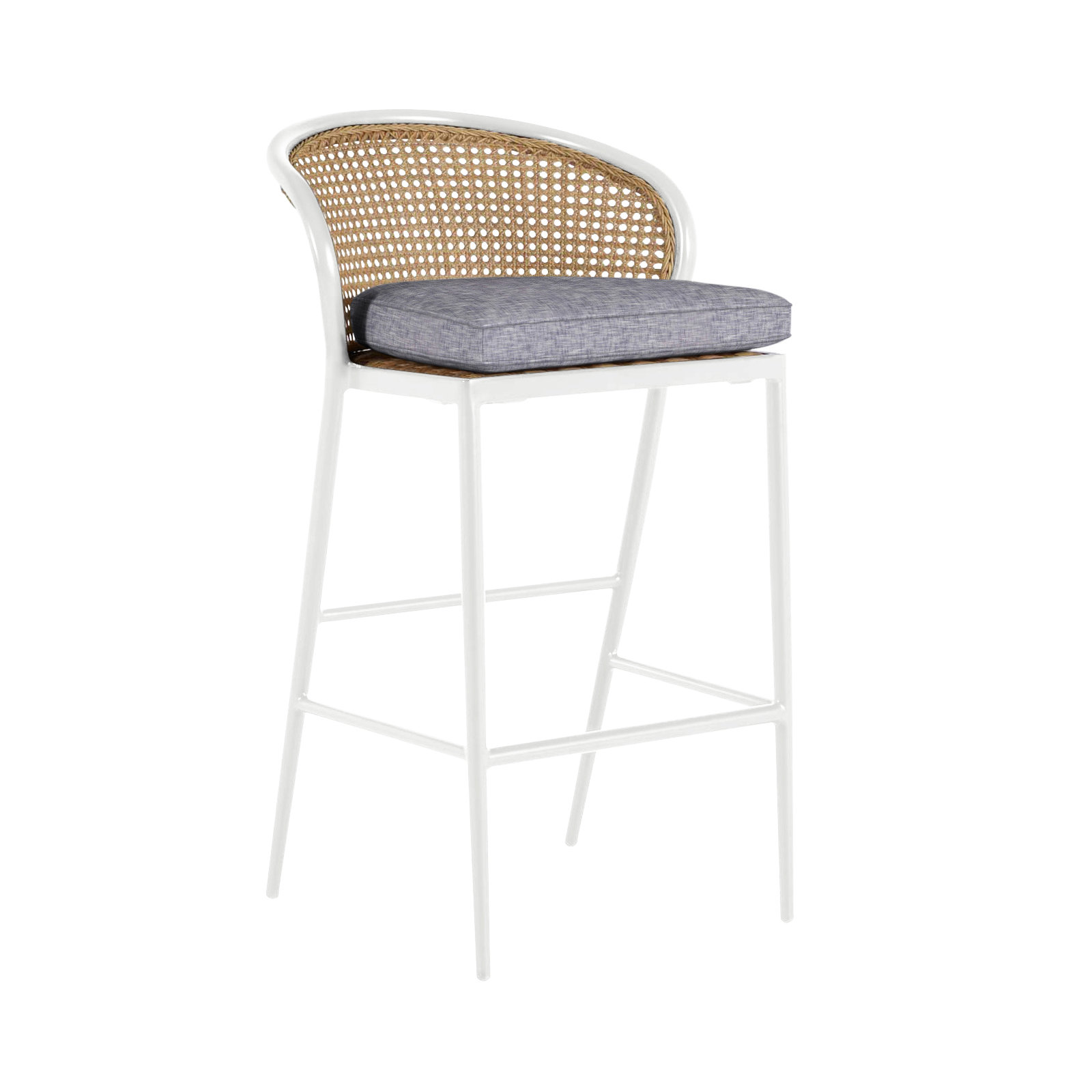 Havana Cane N-Dura Resin Wicker Outdoor Counter Stool 24 in., Welt, Black, Rollo Chambray