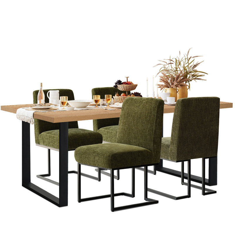 Cederick 4-Person Dining Set with Rectangular Table, Natural, Green