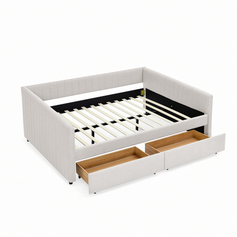 Daybed With Two Drawers Upholstered Sofa Bed For Living Room, Beige