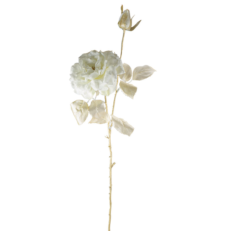 Fleur artificielle blanche et dorée de 26,5 po avec une longue tige