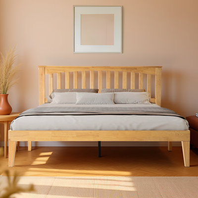Moriel Queen Size Bed Frame - MOB-41-Q with Solid wood Headboard & Footboard, Metal Center Legs, 12 Sturdy Slats Support, Noise-Free, Under-Bed Storage, No Box Spring Needed, Easy Assembly, Honey Oak