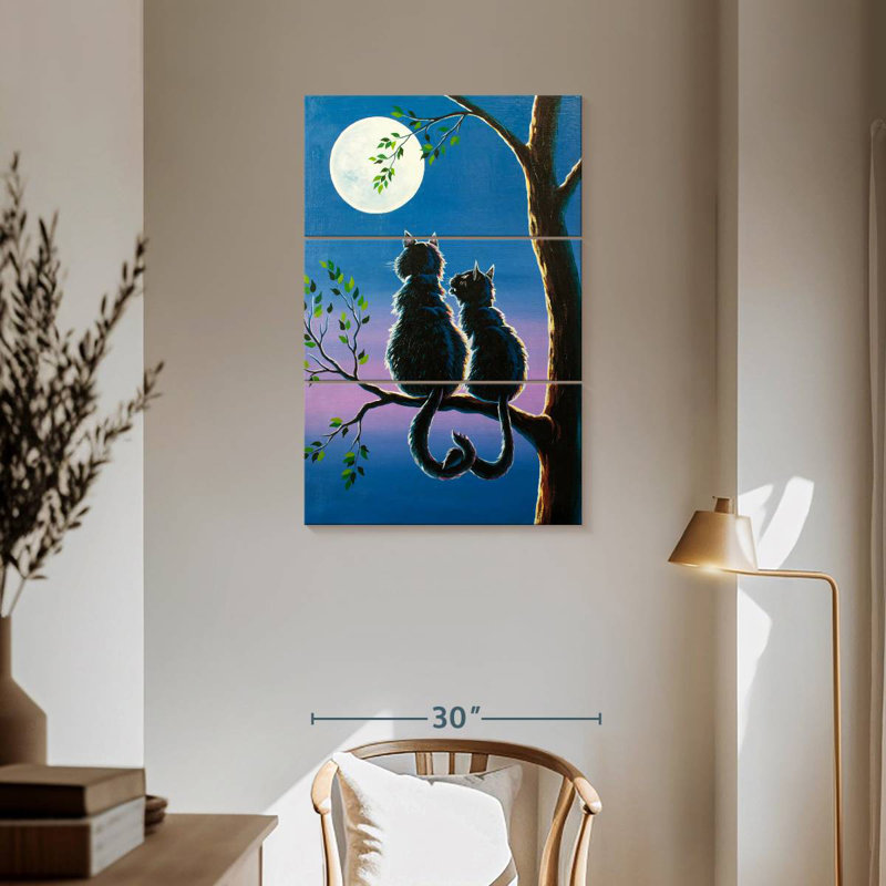 Couple de chats Hardie au clair de lune, H 57 po x l 36 po