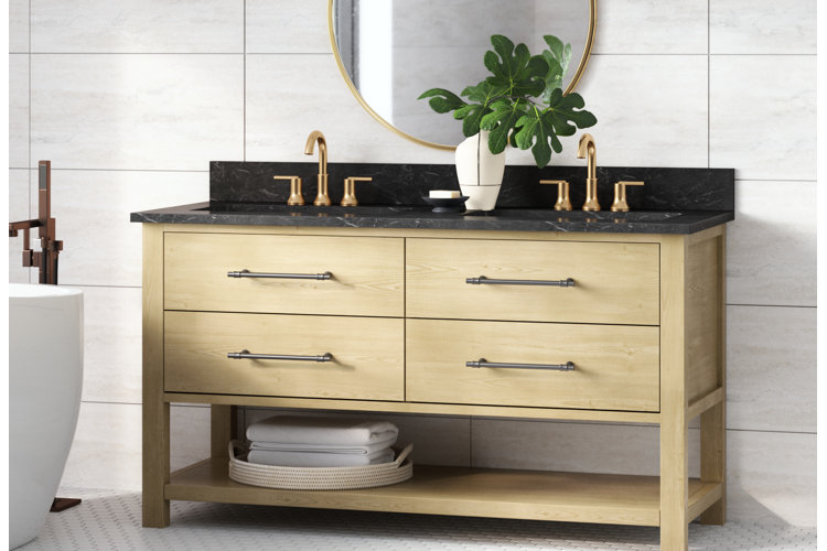 bathroom vanity with a granite countertop