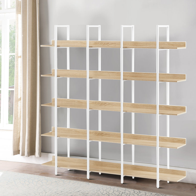 Shanon Modern Farmhouse Style Freestanding 5-Tier Bookcase, For Indoor Use, Oak/White