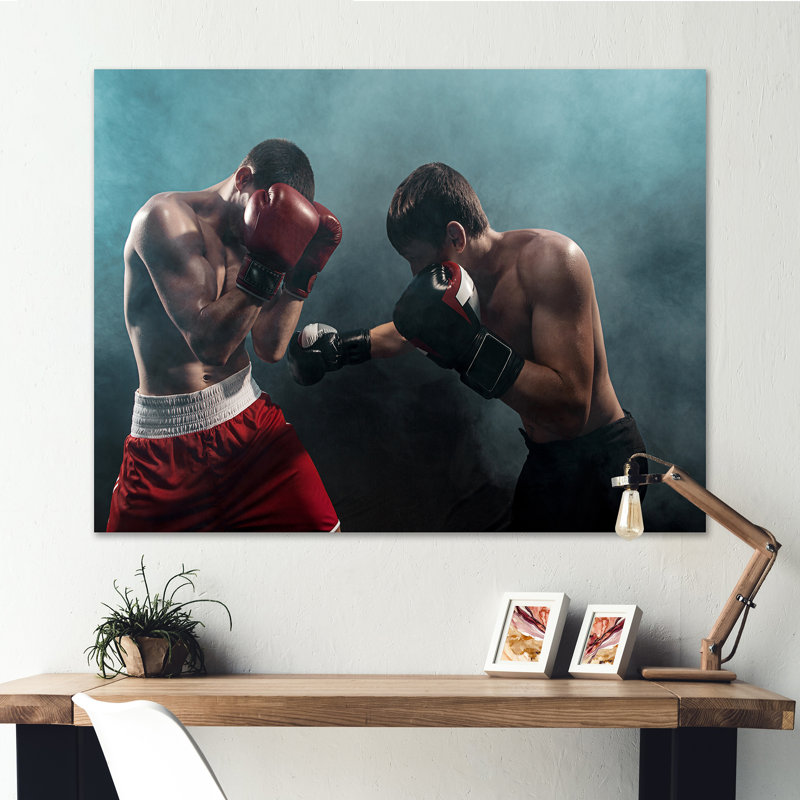 Deux boxeurs professionnels sur toile, Toile tendue, H 24 po x l 32 po x P 1 po