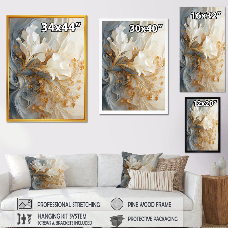 White Champagne Flow V - Champagne Wall Art, Gold Floater Framed, 20" H x 12" W x 1" D