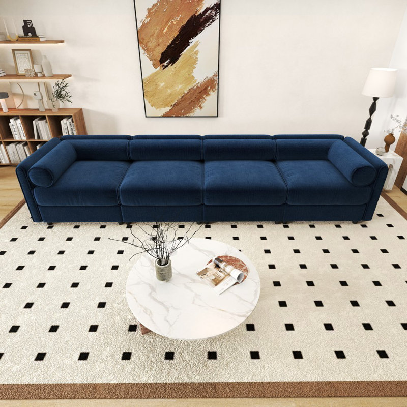 Canapés en chenille de 142,5 po avec siège de rangement, Bleu